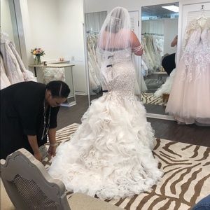 Wedding dress, veil, hair piece and beaded sleeves